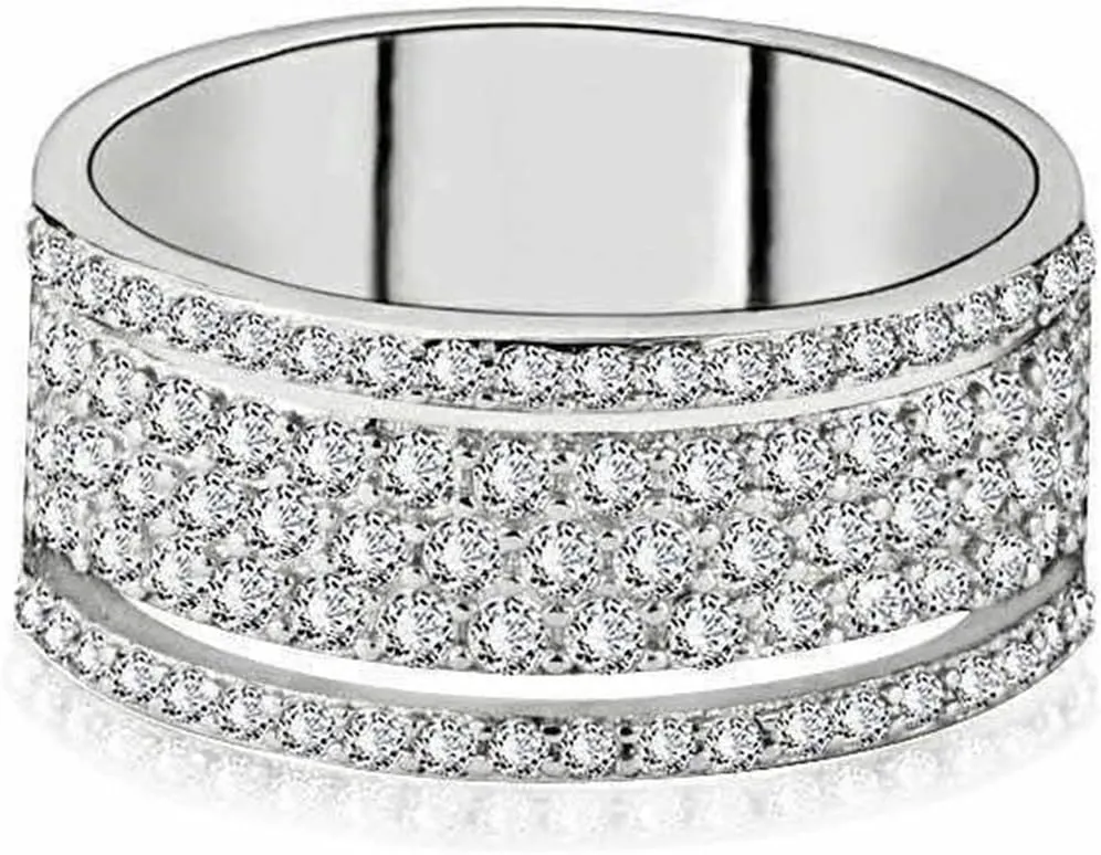 925 Sterling Silver Shiny Full Diamond Ring - Cubic Zirconia Multi Row Eternity Engagement Wedding Band for Women (US Code 9)