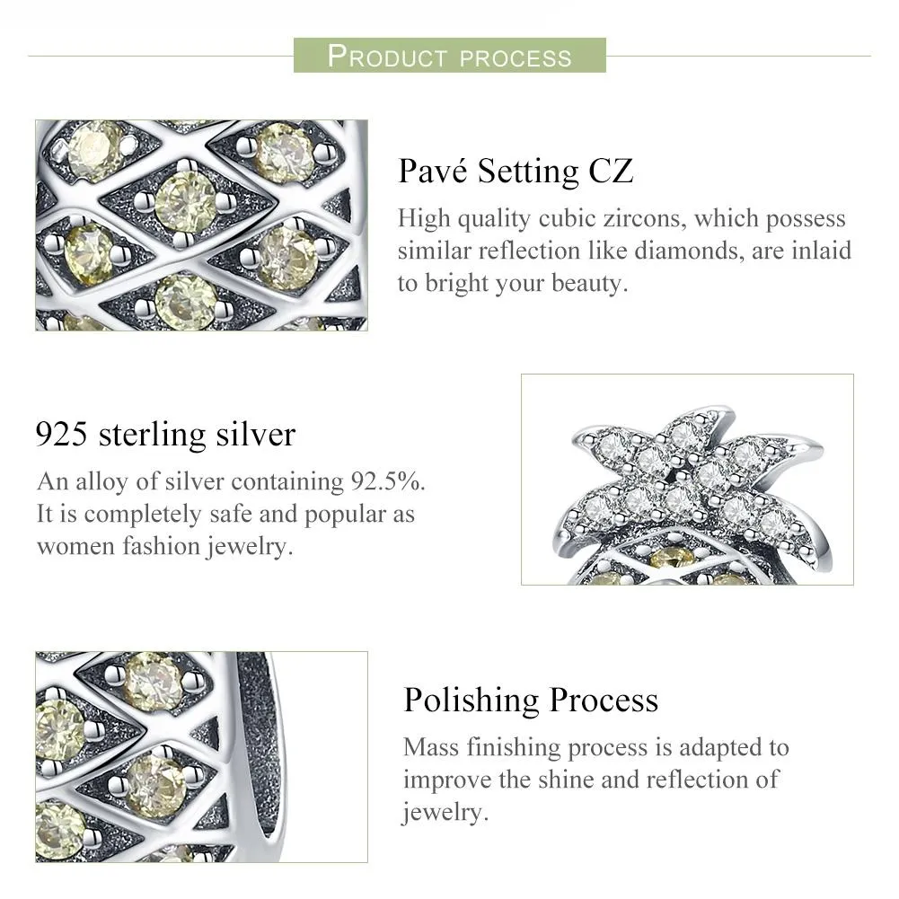 925 Sterling Silver Summer Pineapple Beads For Bracelet Or Necklace Diy Style - Bead