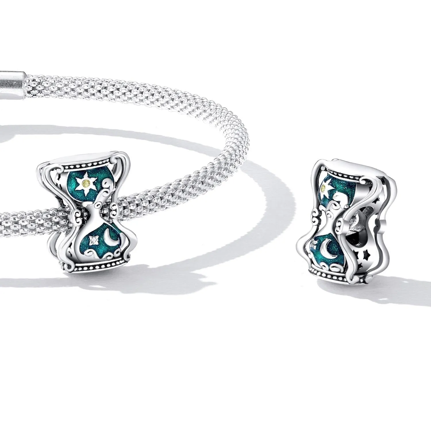 925 Sterling Silver Sun Moon Hourglass Beads Bracelet / Necklace Set