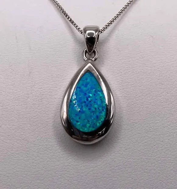925 Sterling Silver Teardrop Opal Necklace - 18 Inch - Womens Jewelry