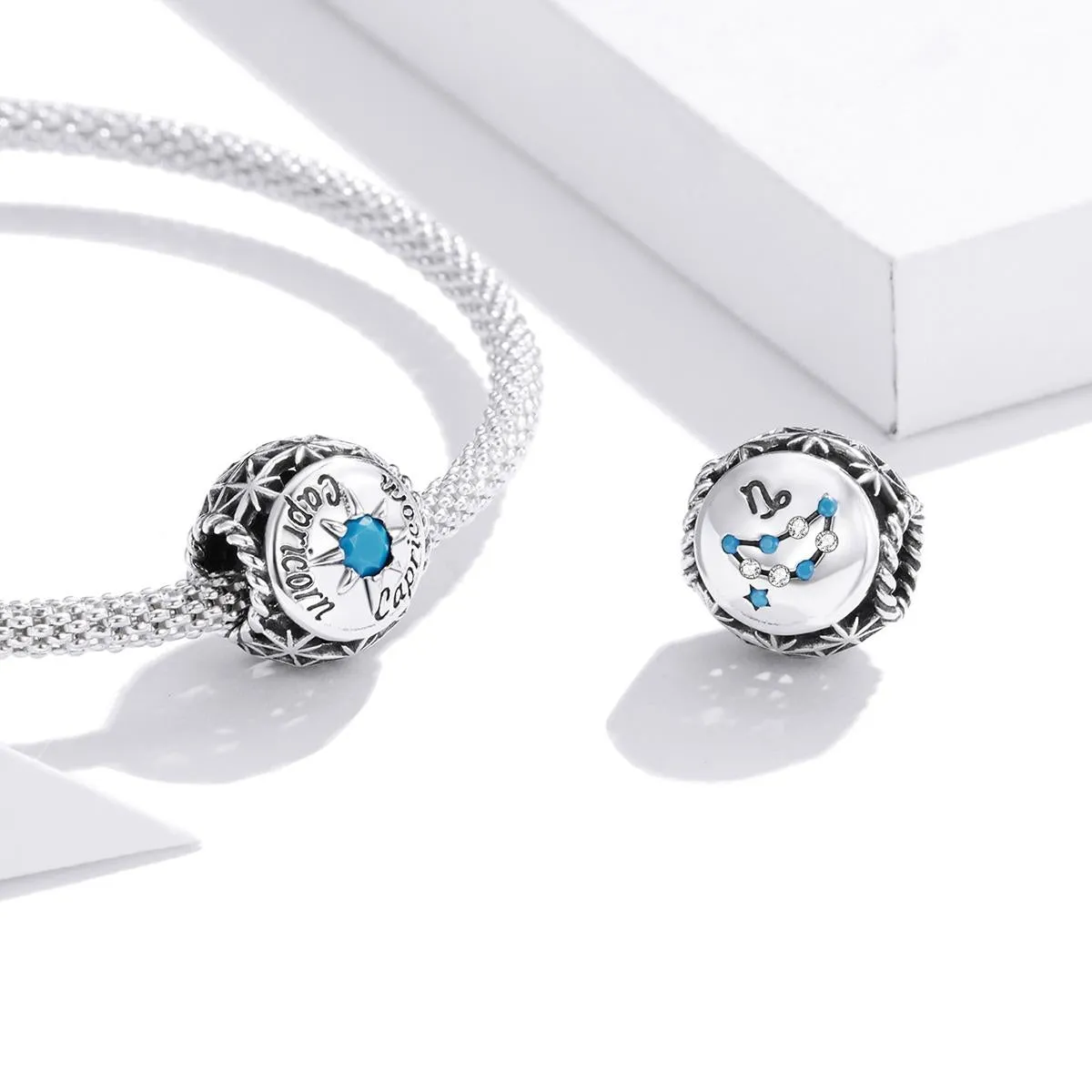 925 Sterling Silver Zodiac Zircon Bead Bracelet / Necklace Set Diy Capricorn Style - Capricorn
