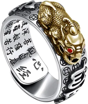 990 Silver Feng Shui PiXiu Adjustable Ring MANI Mantra Protection Wealth Ring