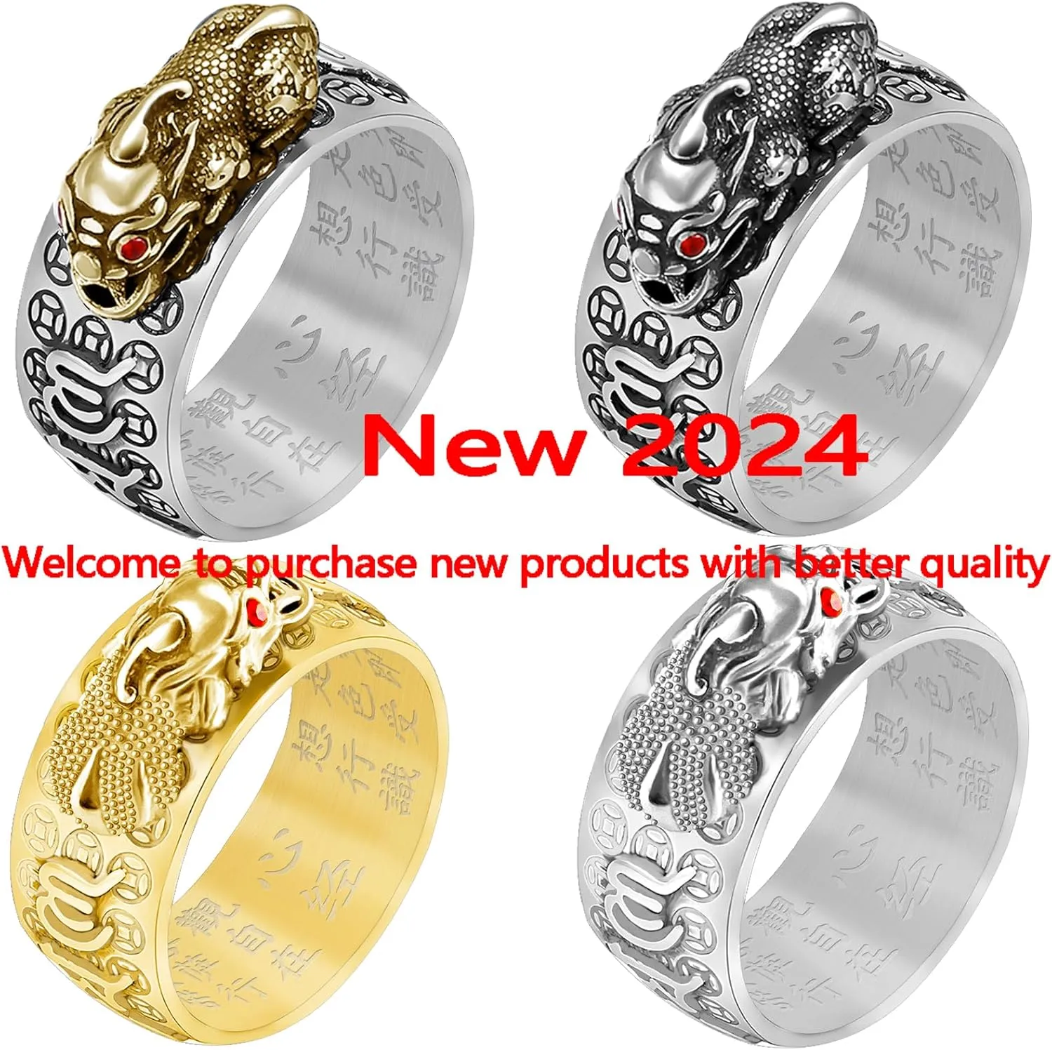 990 Silver Feng Shui PiXiu Adjustable Ring MANI Mantra Protection Wealth Ring