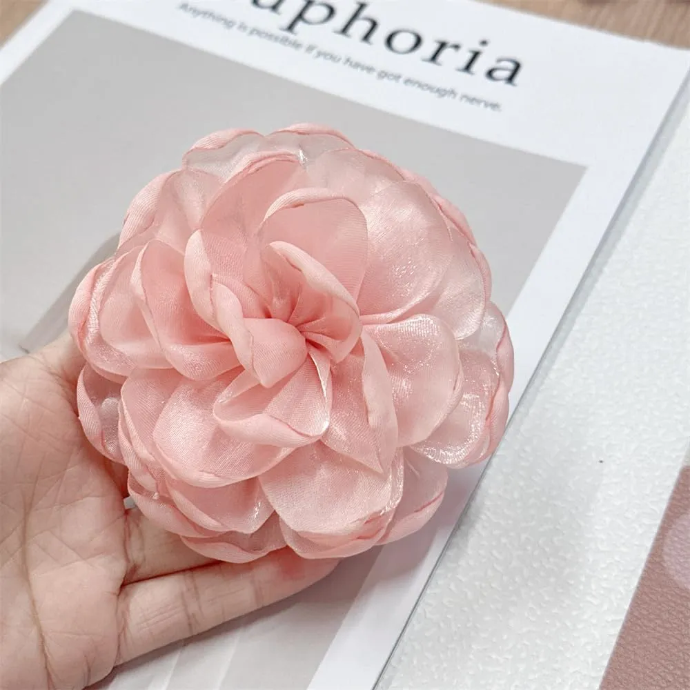 9cm Wedding Fabric Flower Brooch Pin Hair Clip for Women Men Elegant Big Camellia Rose Floral Brooches Lapel Pins Dainty Holiday Party Costume Dress Accessories Jewelry