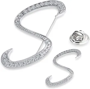 A-Z Womans Letter Initial Brooch Pins, Silver Clear Crystal Rhinestone Breastpins Letter Stocking Pins 2size/package