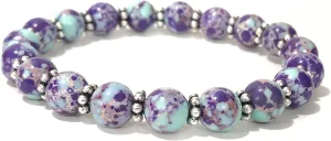AAA Natural PURPLE COPPER TURQUOISE Gemstone 8mm Round Beaded Stretchable Elastic Bracelet With Chakra ,Charm Bracelet ,Handmade Designer Bracelet ,Bye Bye Anxiety Bracelet