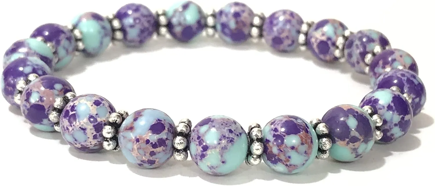 AAA Natural PURPLE COPPER TURQUOISE Gemstone 8mm Round Beaded Stretchable Elastic Bracelet With Chakra ,Charm Bracelet ,Handmade Designer Bracelet ,Bye Bye Anxiety Bracelet