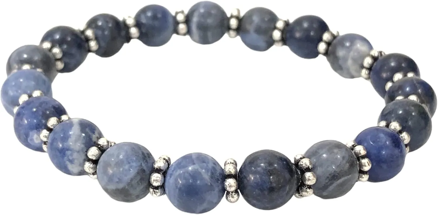 AAA Natural SODALITE Gemstone 8mm Round Beaded Stretchable Elastic Bracelet With Chakra ,Happy Mood Bracelet ,Handmade Designer Bracelet, Bye Bye Anxiety Bracelet ,Friendship ,Couple