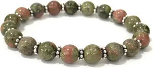AAA Natural UNAKITE JASPER Gemstone 8mm Round Beaded Stretchable Elastic Bracelet With Chakra ,Charm Bracelet ,Handmade Designer Bracelet ,Bye Bye Anxiety Bracelet ,Friendship