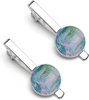 Abstract Tree With Water Lilies on Lake Tie Clips for Men Stylish Neck Tie Bar Ideal Gift for Anniversary Wedding Business