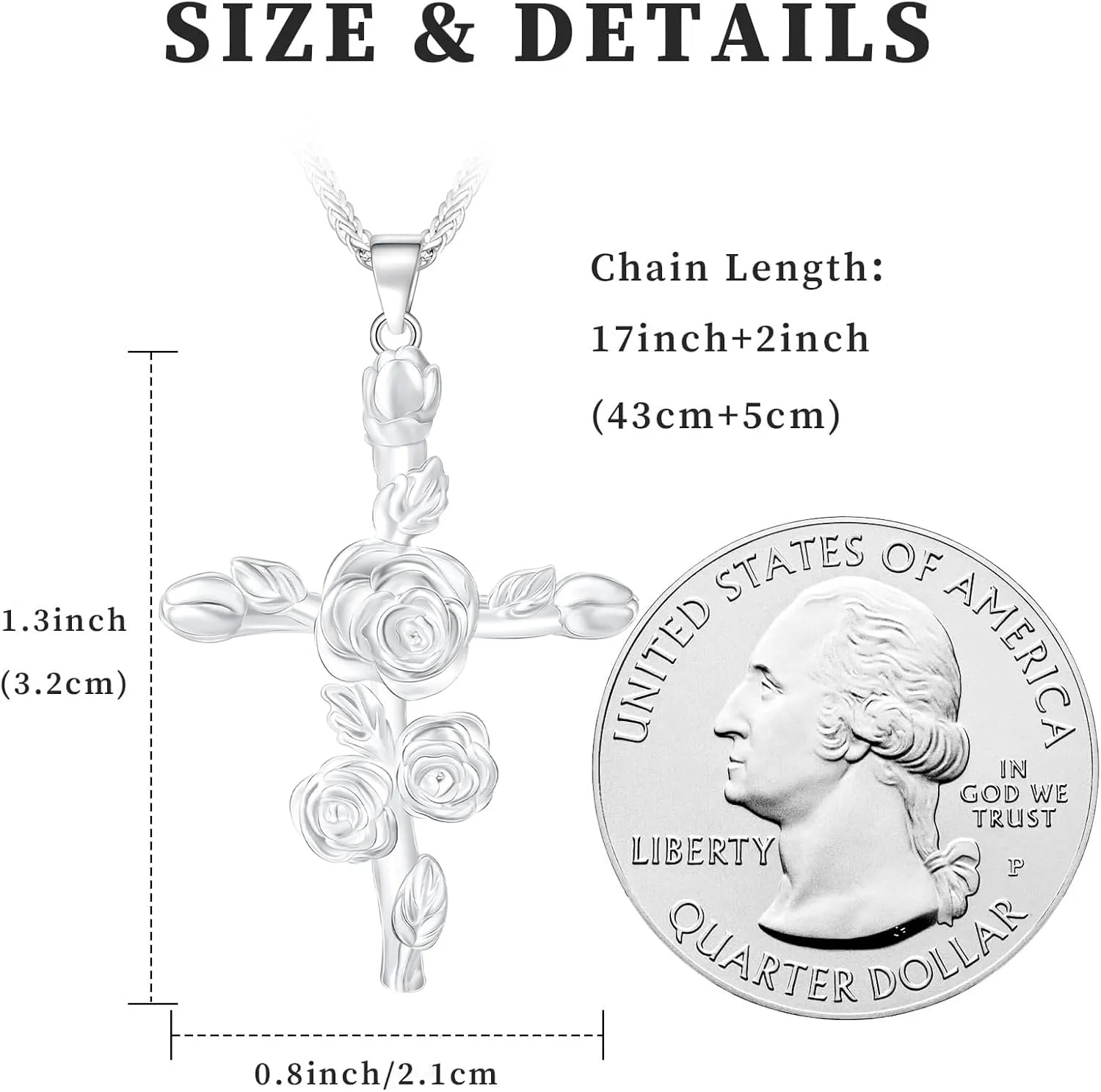 ACECHA Cross Necklace for Women | Silver Birth Flower Necklaces Thick Plated 12 Month Womens Birthday Faith Pendant Trendy Anniversary Jewelry Gifts