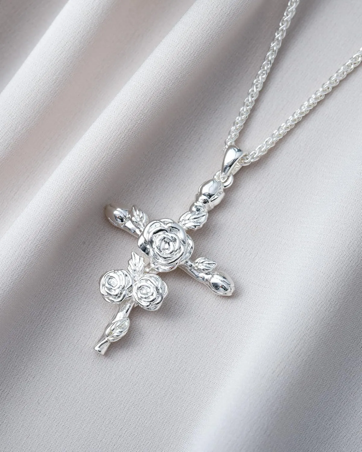 ACECHA Cross Necklace for Women | Silver Birth Flower Necklaces Thick Plated 12 Month Womens Birthday Faith Pendant Trendy Anniversary Jewelry Gifts