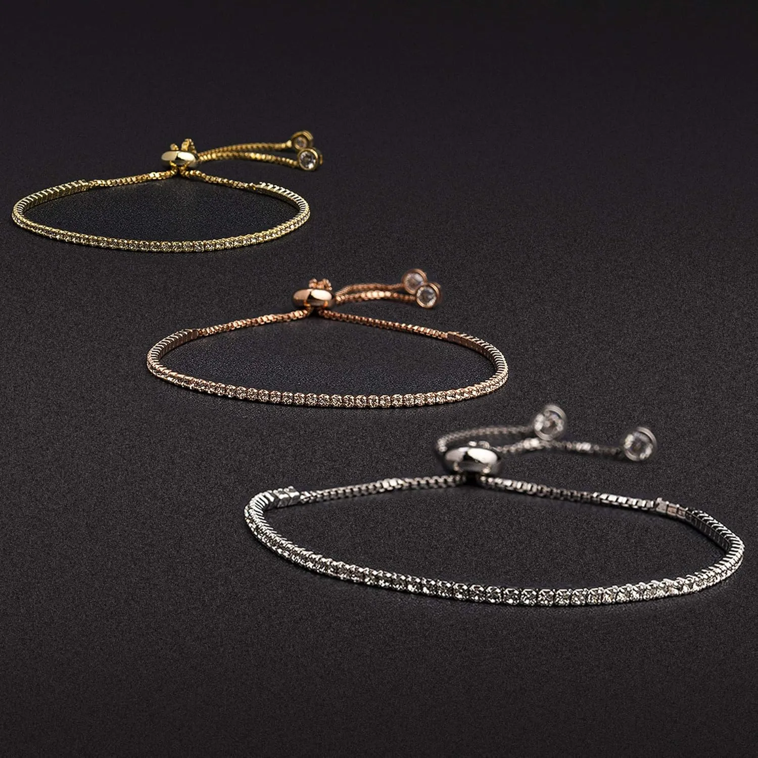 Adjustable Bolo Style Tennis Bracelet for Women 2mm - 4mm Faceted Crystals