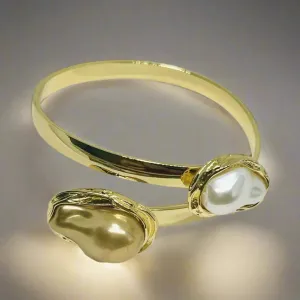 Adjustable Golden pearl Bangle Bracelet