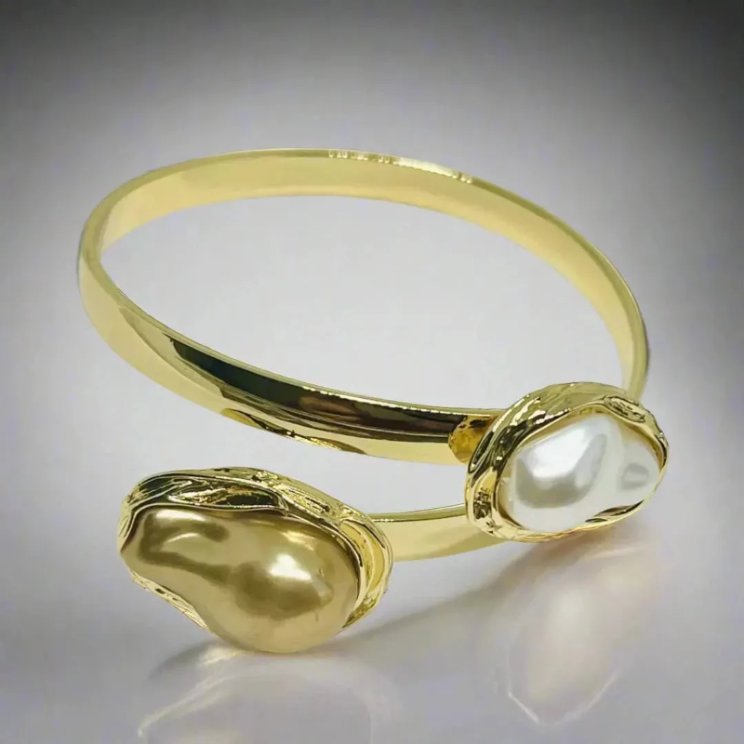 Adjustable Golden pearl Bangle Bracelet