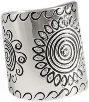 Adjustable Sterling Silver 925 Boho Mandala Ring-Wide Band Cuff Thumb Ring for Women,Hippie Tribal Solar Statement Jewelry/With Gift Box