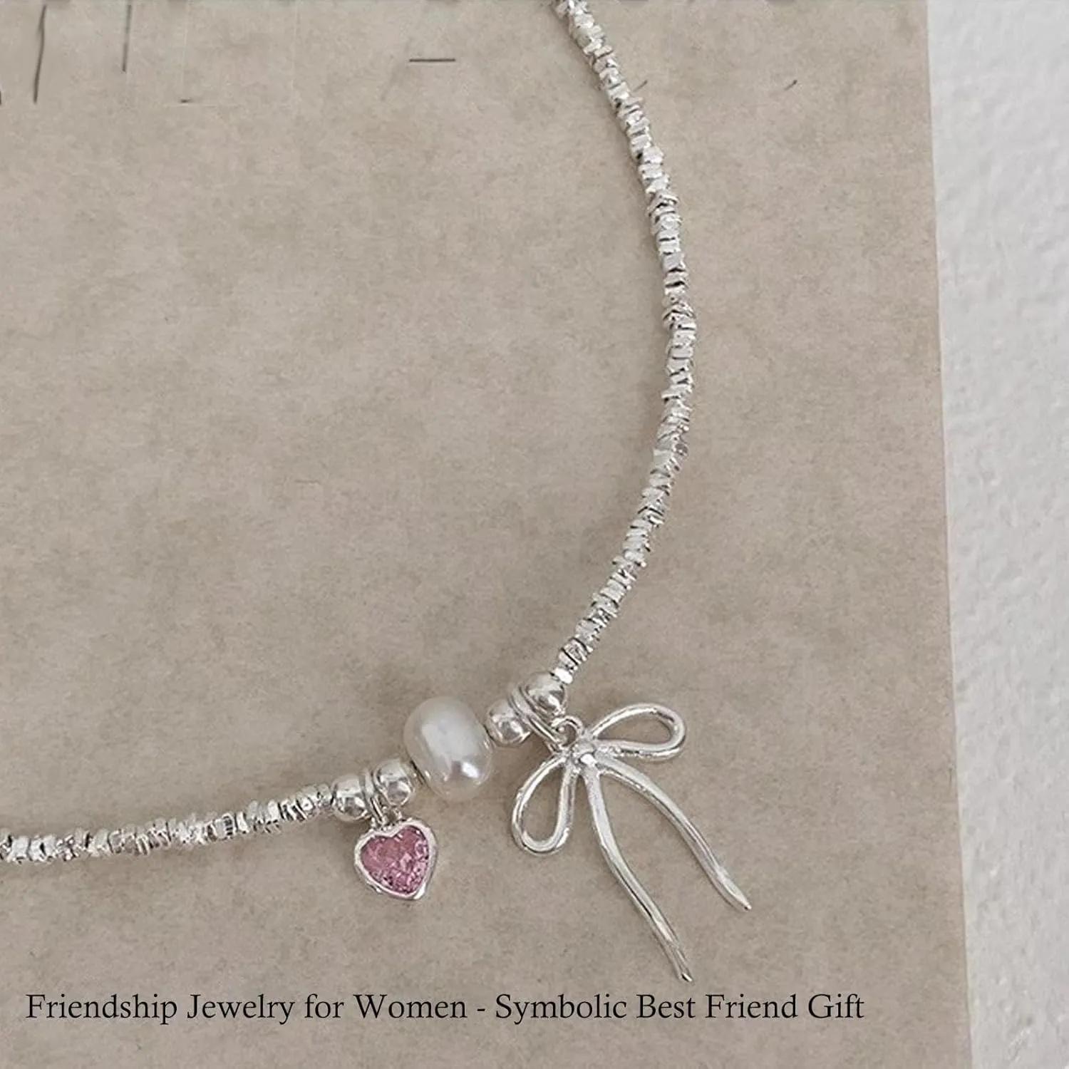 Adjustable Sterling Silver Bow Heart Bracelet, Friendship Jewelry for Women - Symbolic Best Friend Gift, Delicate Beaded Design for Everyday Wear