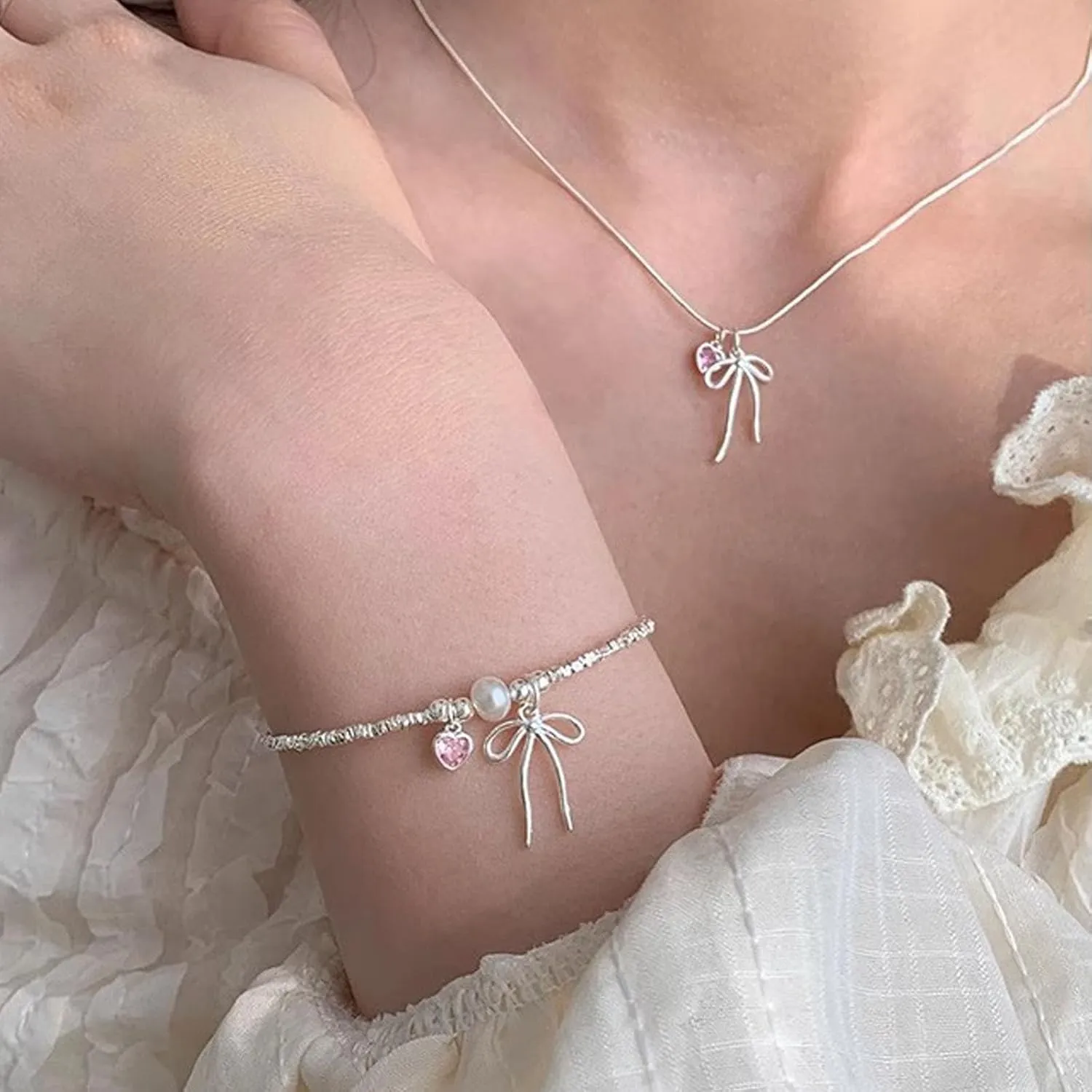 Adjustable Sterling Silver Bow Heart Bracelet, Friendship Jewelry for Women - Symbolic Best Friend Gift, Delicate Beaded Design for Everyday Wear