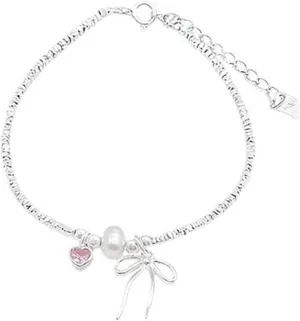 Adjustable Sterling Silver Bow Heart Bracelet, Friendship Jewelry for Women - Symbolic Best Friend Gift, Delicate Beaded Design for Everyday Wear