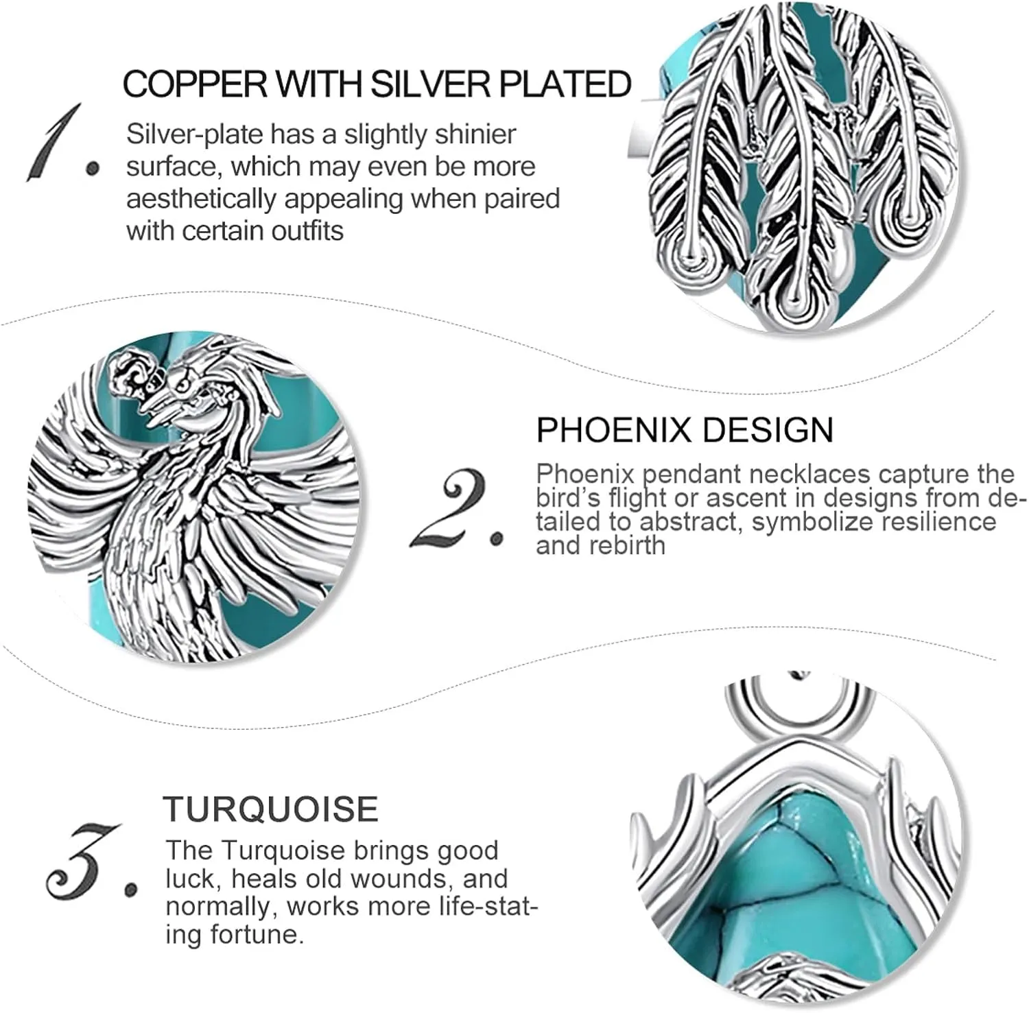 AEONSLOVE Phoenix Necklace for Women, Obsidian/Amethyst/Turquoise/Malachite/Clear Quartz/Rose Quartz Healing Crystal Phoenix Jewelry Gifts, 20'' 2'' Stainless Steel Box Chain