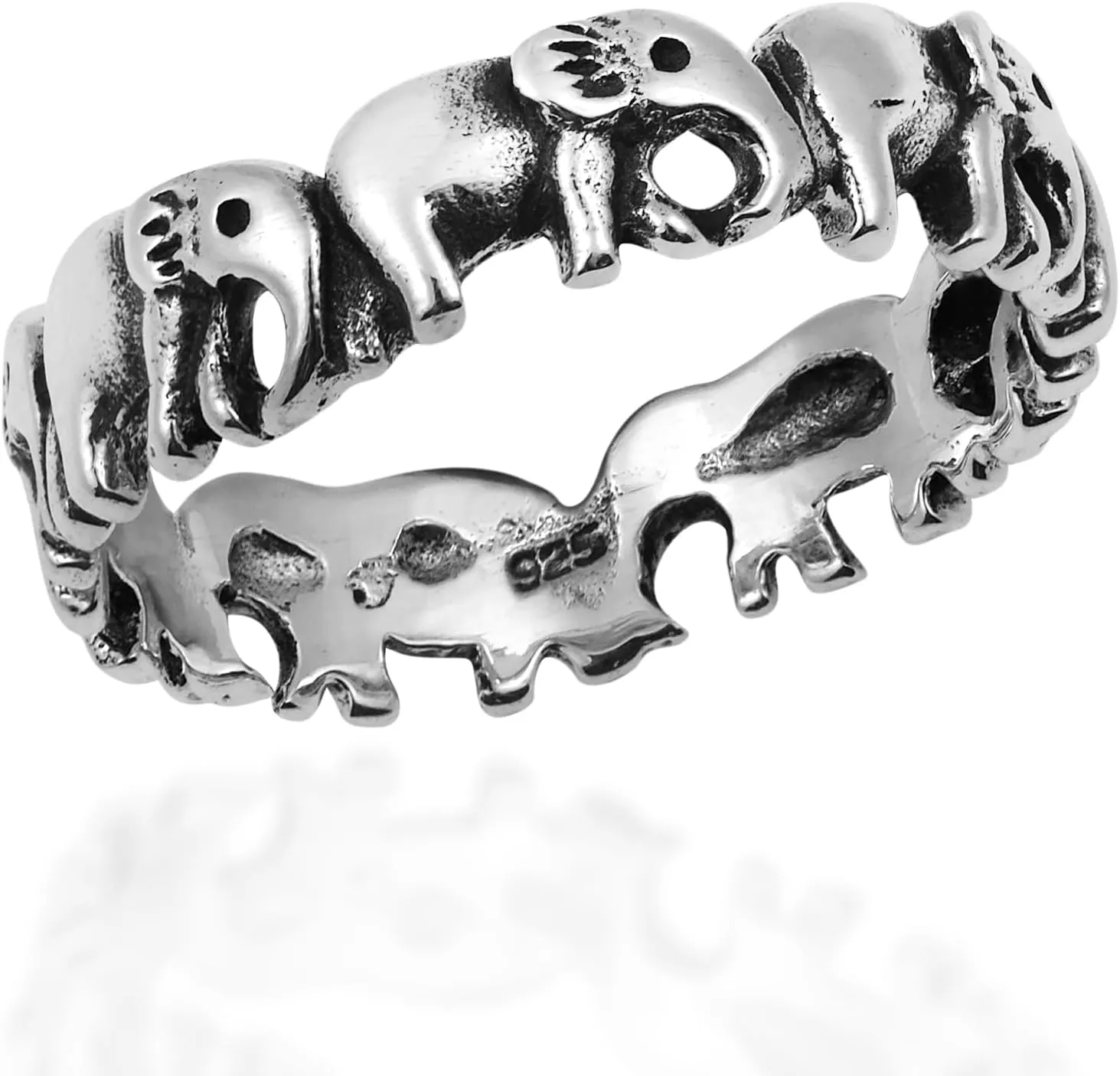 AeraVida Enchanting Elephant Parade .925 Sterling Silver Band Ring | Elephant Jewelry for Women Ring | Enchanting Rings | Stamped 925 Sterling Silver Rings | Comfort Fit USA Sizes 6-10 | Parade Ring