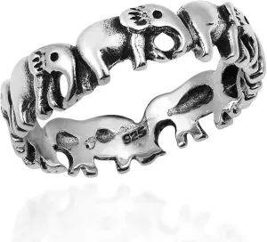 AeraVida Enchanting Elephant Parade .925 Sterling Silver Band Ring | Elephant Jewelry for Women Ring | Enchanting Rings | Stamped 925 Sterling Silver Rings | Comfort Fit USA Sizes 6-10 | Parade Ring