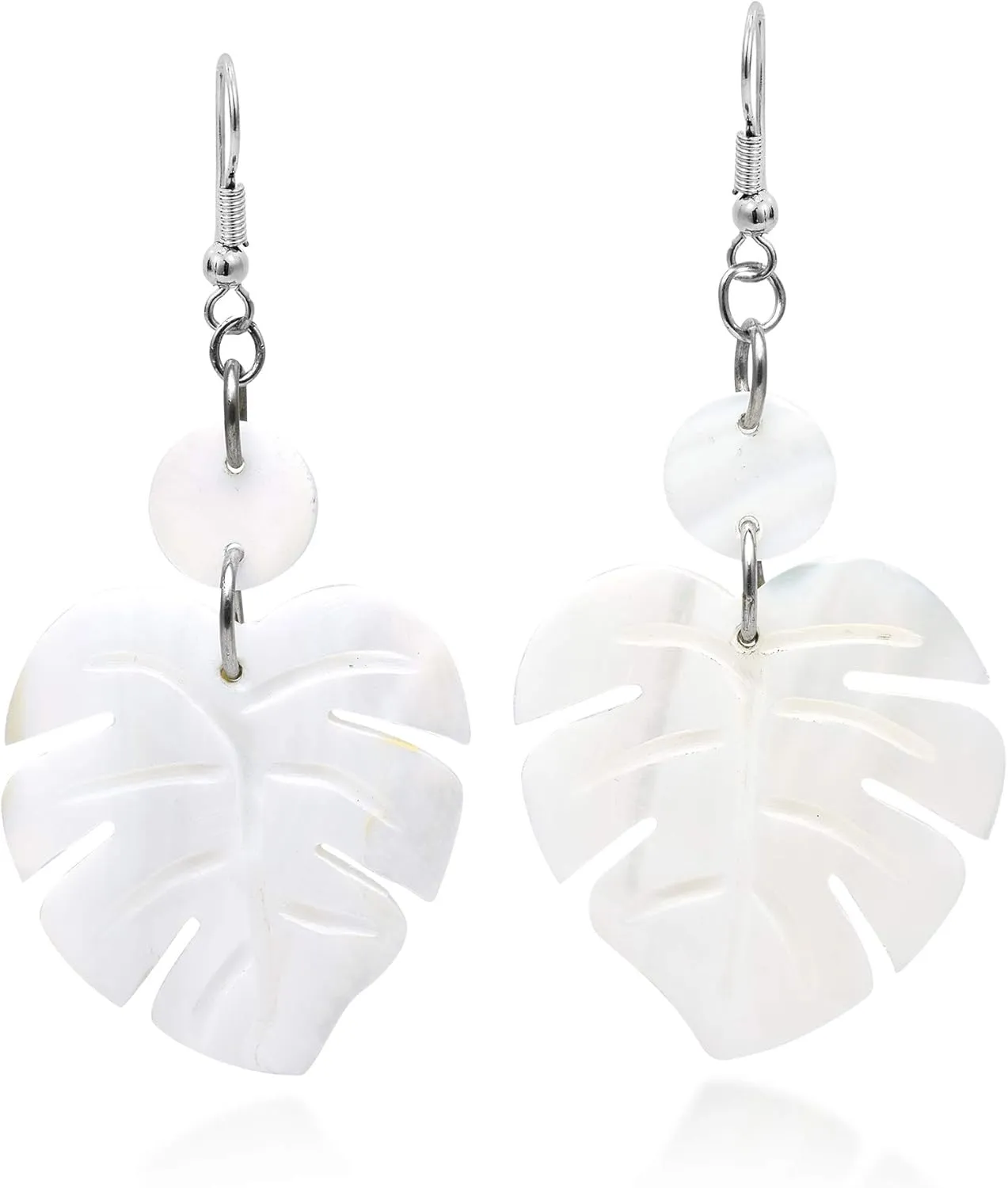 AeraVida Enchanting Nature Summer Leaf White Kabibe Shell Dangle Earrings | Boho Style Sterling Silver Dangle Earring for Women | Jewelry Gift