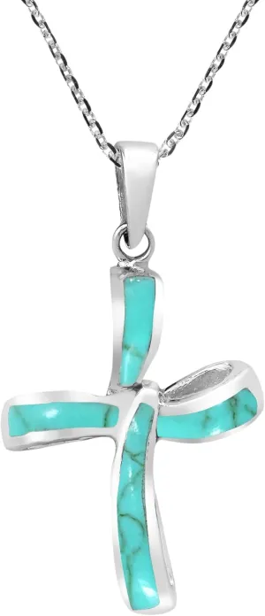 AeraVida Infinity Twist Cross Simulated Turquoise .925 Sterling Silver Pendant Necklace | Elegant and Stylish Cross Necklace for Women | Sterling Silver and Simulated Turquoise Jewelry