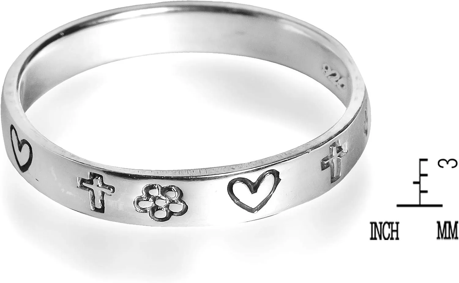 AeraVida Love and Faith Emblem 3 mm Band .925 Sterling Silver Ring
