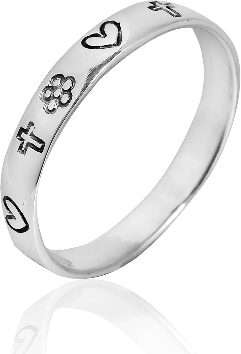 AeraVida Love and Faith Emblem 3 mm Band .925 Sterling Silver Ring