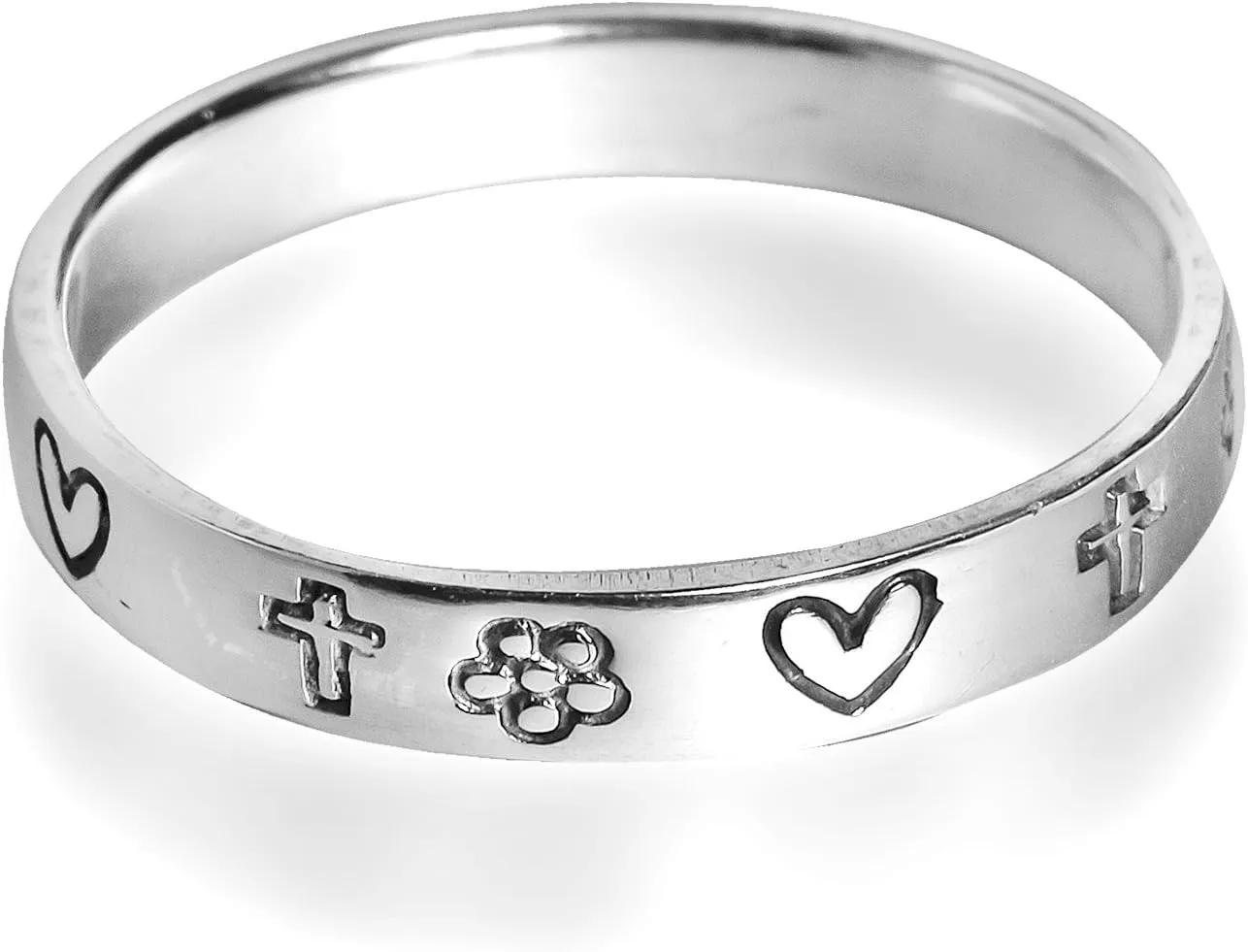 AeraVida Love and Faith Emblem 3 mm Band .925 Sterling Silver Ring