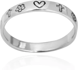 AeraVida Love and Faith Emblem 3 mm Band .925 Sterling Silver Ring