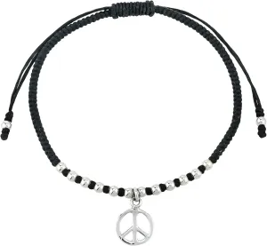 AeraVida Stylish Fashion Icon Peace Symbol Charm & Beads Sterling Silver Pull-String Bracelet for Symbolic Fashion & Vintage Style with Cool Hippie Vibes