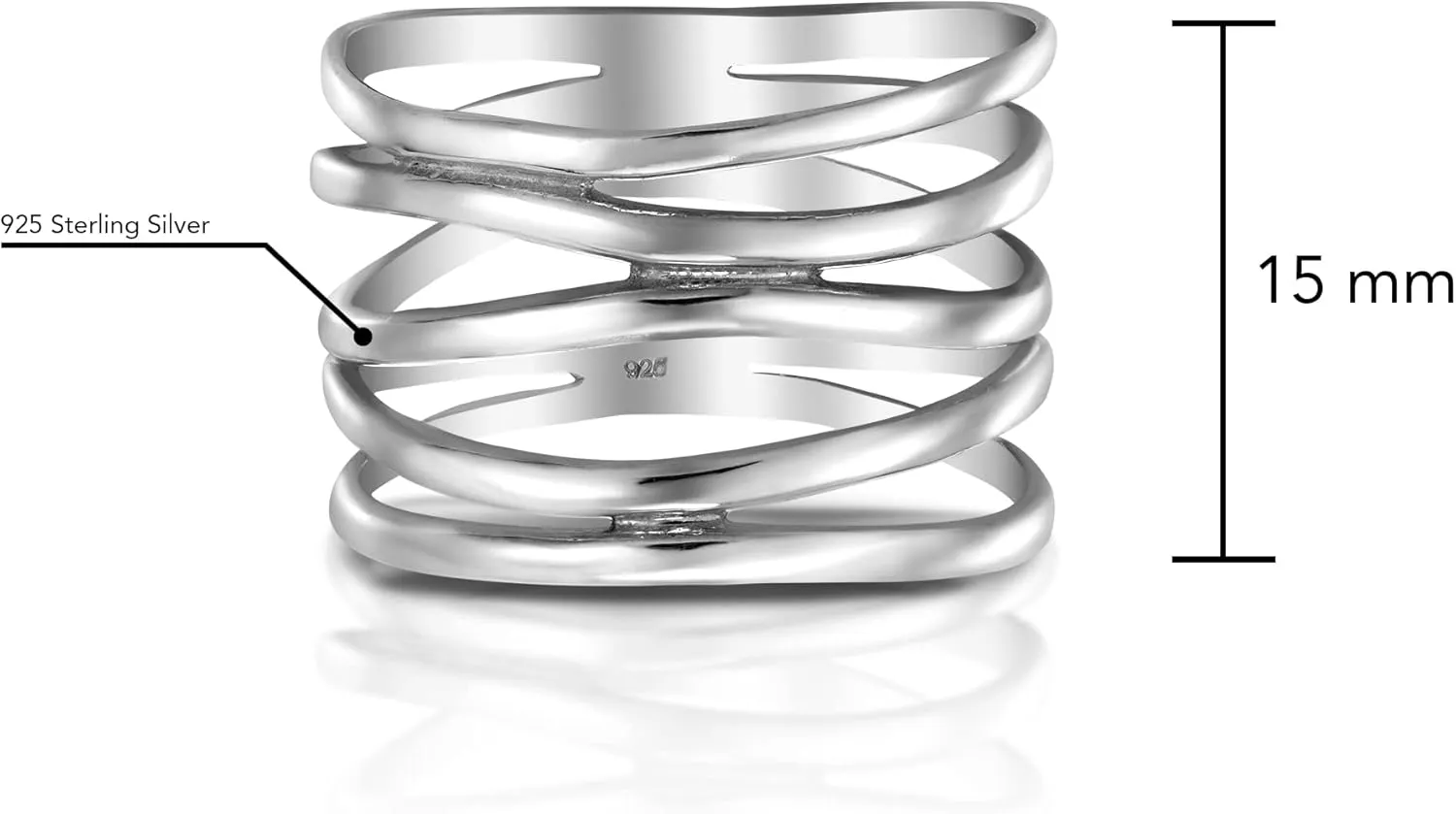 AeraVida Wide Five Band Coil Wrap .925 Sterling Silver Ring | Adjustable Coil Wire Wrap Silver Ring | Sterling Silver Band Ring | 925 Sterling Silver Adjustable Ring | Sterling Silver Rings Sizes