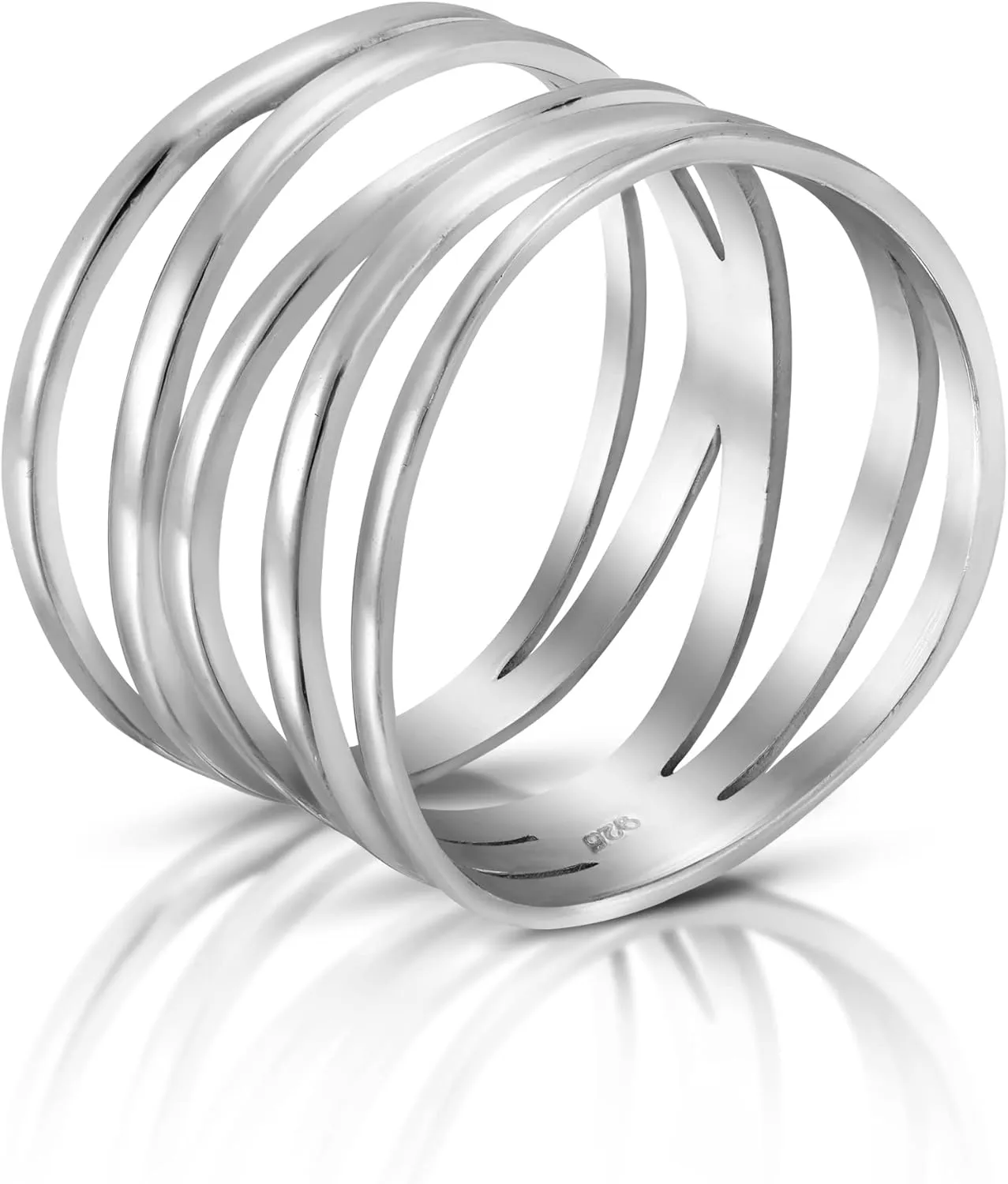 AeraVida Wide Five Band Coil Wrap .925 Sterling Silver Ring | Adjustable Coil Wire Wrap Silver Ring | Sterling Silver Band Ring | 925 Sterling Silver Adjustable Ring | Sterling Silver Rings Sizes