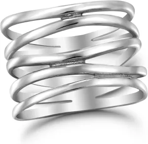 AeraVida Wide Five Band Coil Wrap .925 Sterling Silver Ring | Adjustable Coil Wire Wrap Silver Ring | Sterling Silver Band Ring | 925 Sterling Silver Adjustable Ring | Sterling Silver Rings Sizes