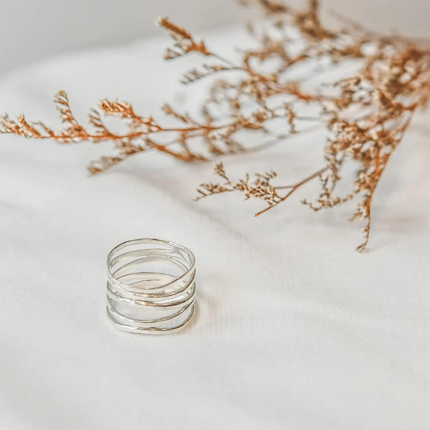 AeraVida Wide Five Band Coil Wrap .925 Sterling Silver Ring | Adjustable Coil Wire Wrap Silver Ring | Sterling Silver Band Ring | 925 Sterling Silver Adjustable Ring | Sterling Silver Rings Sizes