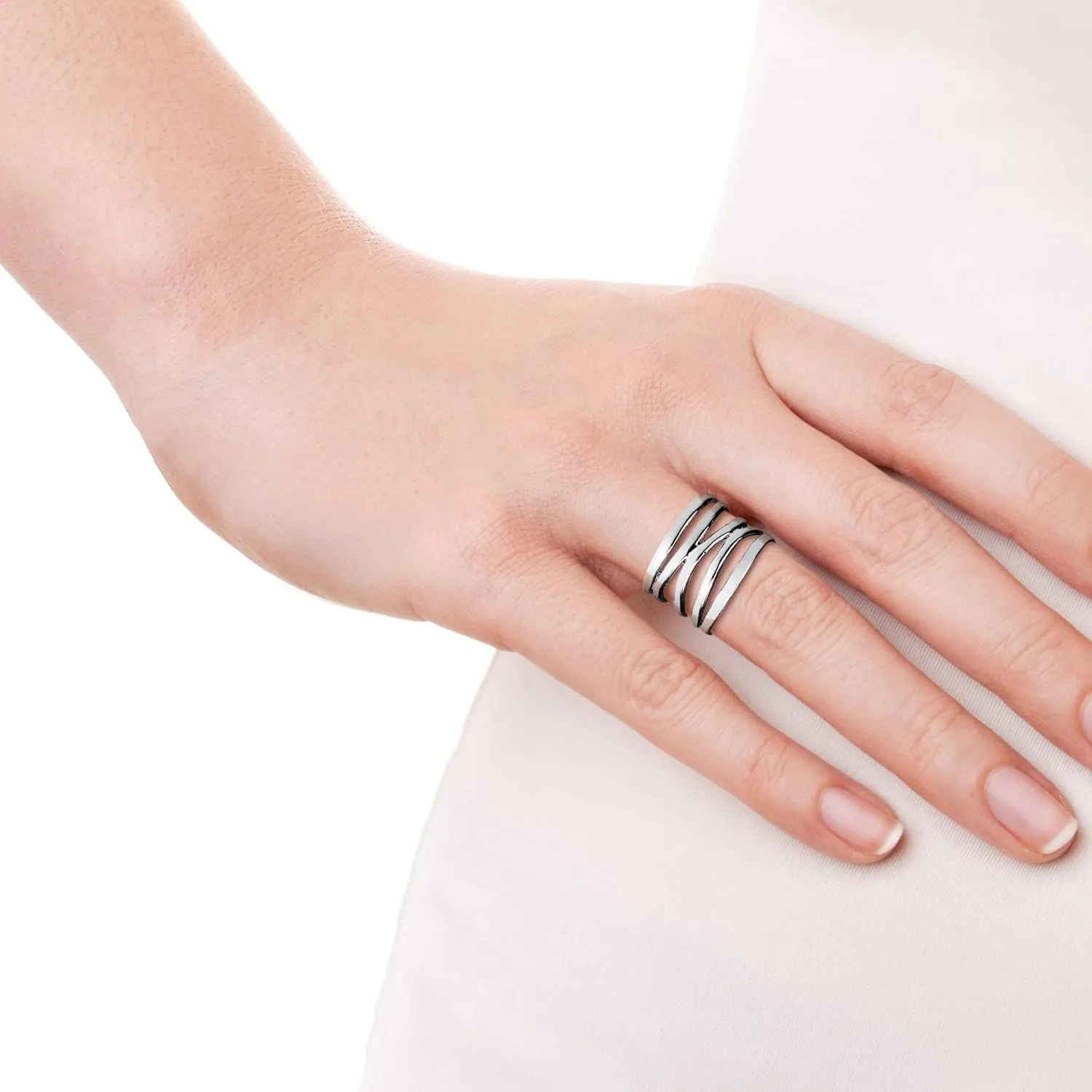 AeraVida Wide Five Band Coil Wrap .925 Sterling Silver Ring | Adjustable Coil Wire Wrap Silver Ring | Sterling Silver Band Ring | 925 Sterling Silver Adjustable Ring | Sterling Silver Rings Sizes