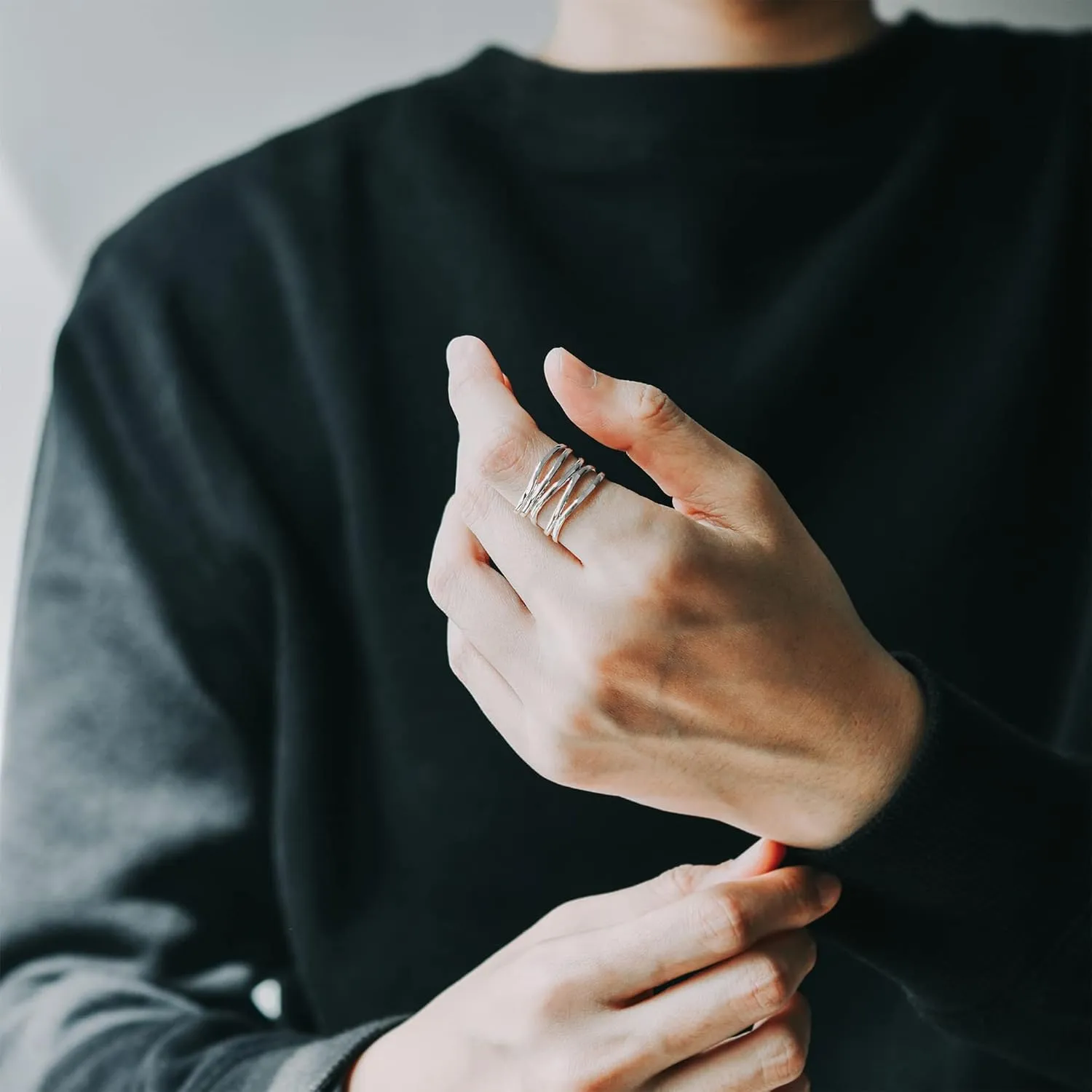 AeraVida Wide Five Band Coil Wrap .925 Sterling Silver Ring | Adjustable Coil Wire Wrap Silver Ring | Sterling Silver Band Ring | 925 Sterling Silver Adjustable Ring | Sterling Silver Rings Sizes