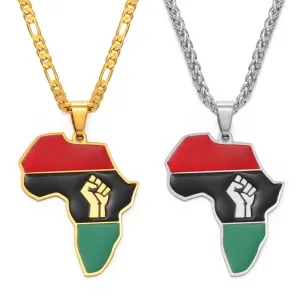 African Color Map & Fist Symbol Pendant Necklaces