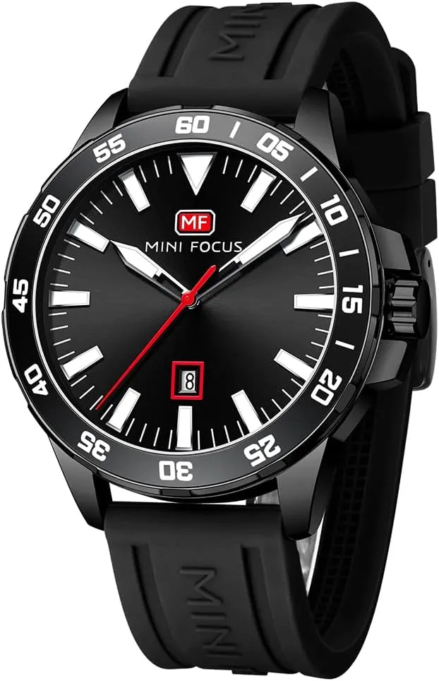 AIMES Mens Watches Chronograph Waterproof Sport Military Watch for Men Analog Quartz Movement Stylish Wristwatch Blalck Silicone Band Elegant Gift for Men