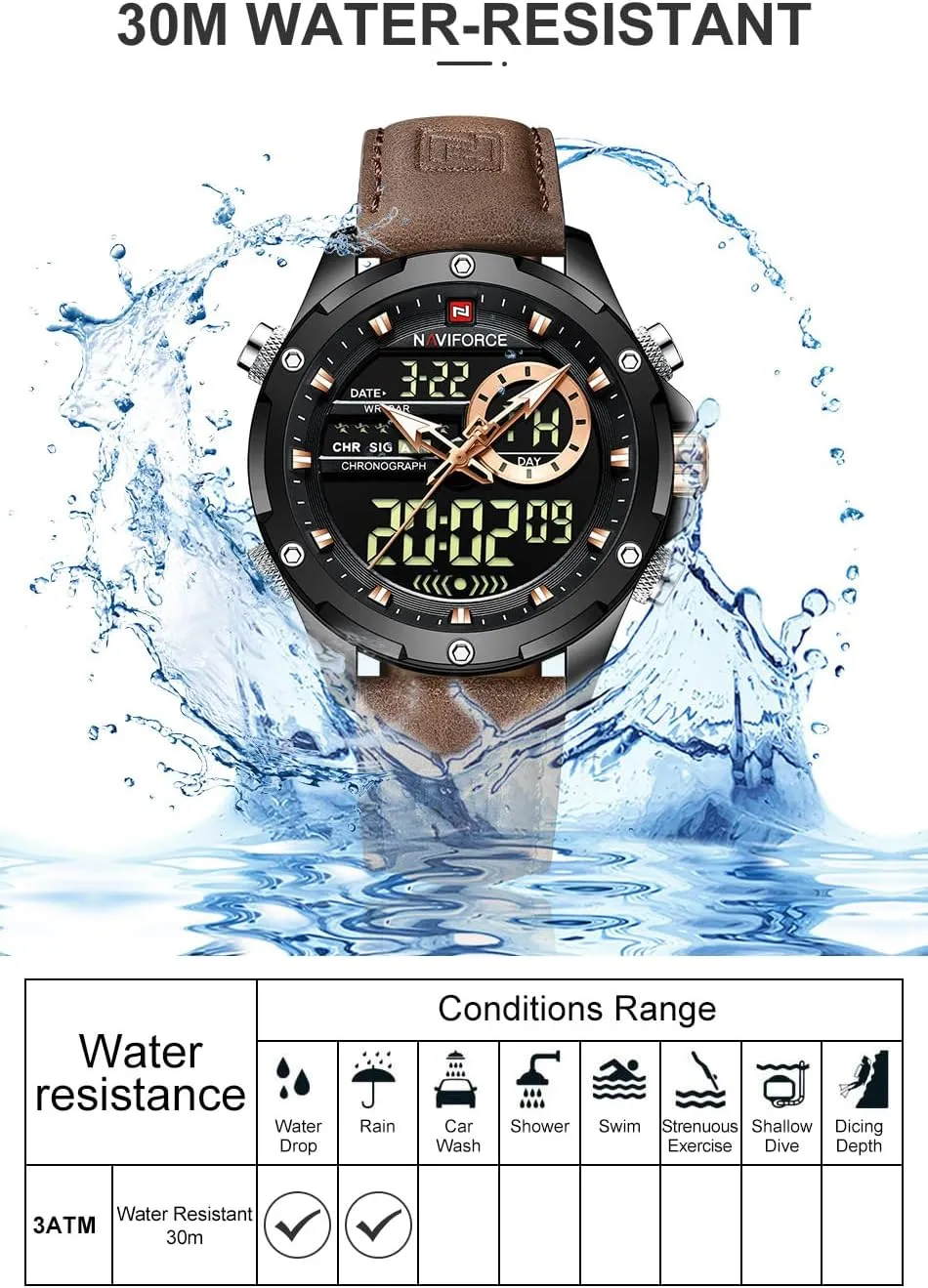 AIMES Watches for Men Military Digital Sport Stylish Casual Analog Quartz Waterproof Watch Multifunction Leather Business Dress Wristwatch for Men