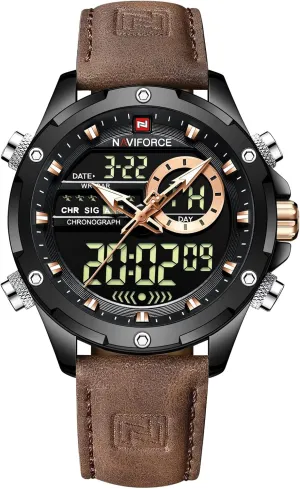 AIMES Watches for Men Military Digital Sport Stylish Casual Analog Quartz Waterproof Watch Multifunction Leather Business Dress Wristwatch for Men