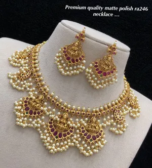 AL 120 Indian Jewelry New Bollywood Style Beautiful fancy necklace with Matt finish with AD KUNDAN & IMITATION PEARLS women Necklace with Earrings Fashion Set