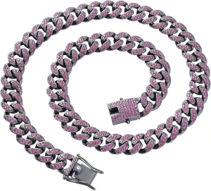 Alloy Rhinestone Cuban Link Chain iced out chain - Gold, Silver & Purple, 18in, 20in & 24in Options For Men Women