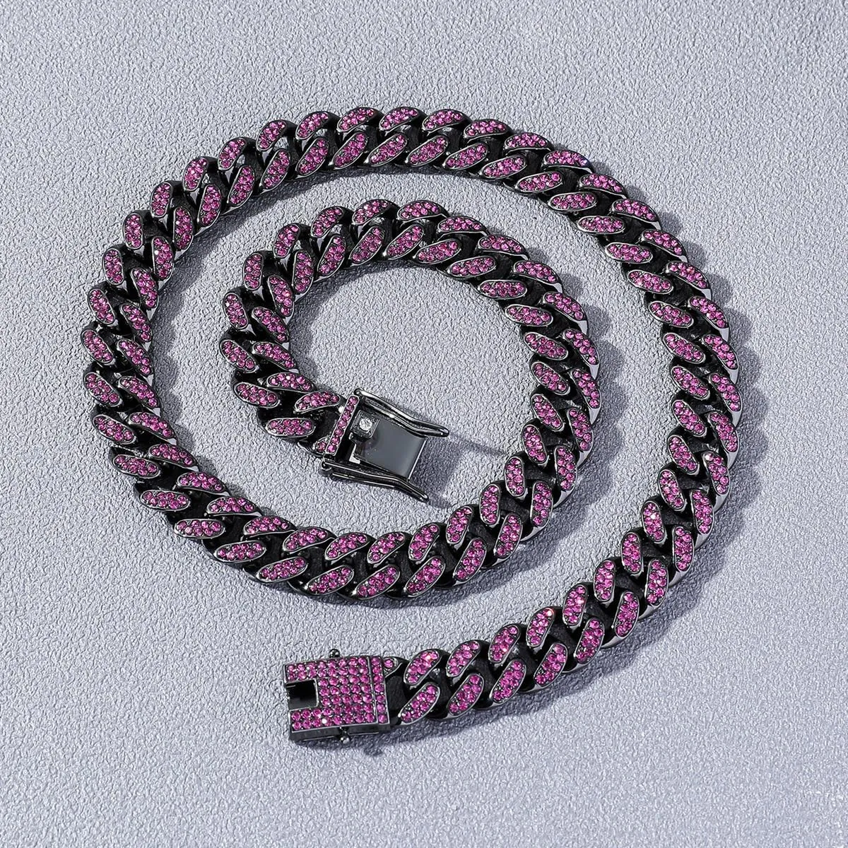 Alloy Rhinestone Cuban Link Chain iced out chain - Gold, Silver & Purple, 18in, 20in & 24in Options For Men Women