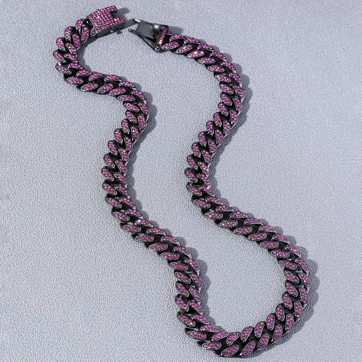 Alloy Rhinestone Cuban Link Chain iced out chain - Gold, Silver & Purple, 18in, 20in & 24in Options For Men Women