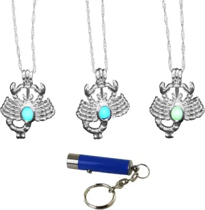 AlterImage Mystique Scorpion Zodiac Glow in The Dark Necklaces Set of 3 Luminous Jewelry Green Blue & Sky Blue Includes UV Light