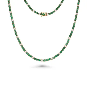 Alternate Diamond & Emerald Tennis Necklace ( 11.50 ct.) 4-Prongs Setting in 14K Gold