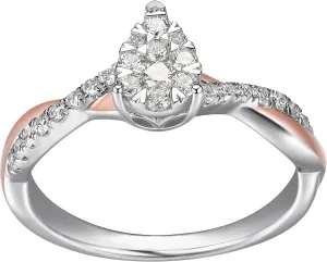 Amazon Essentials 18 Karat Rose 18K Gold Over Sterling Silver and Platinum Over Sterling Silver 3/8th Carat Total Weight Lab Grown Diamond Two Tone Twist Pear Cluster Ring, Size 7 (previously Amazon Collection)